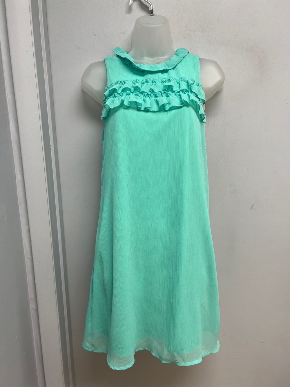 LoveRiche Mint Ruffle Shift Dress Size Small NWT Sleeveless Chiffon Mini